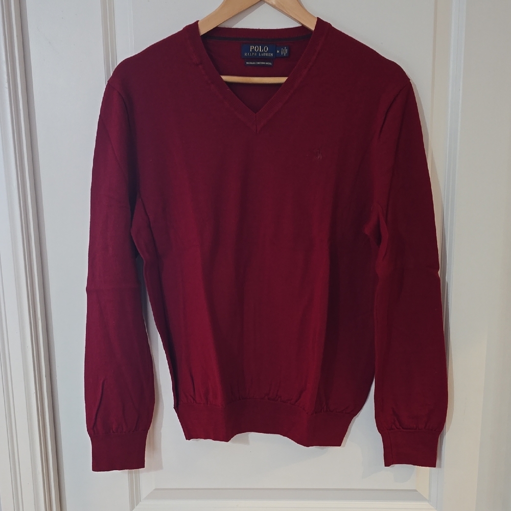 Polo by Ralph Lauren Men's Classic Red V-Neck Sweater